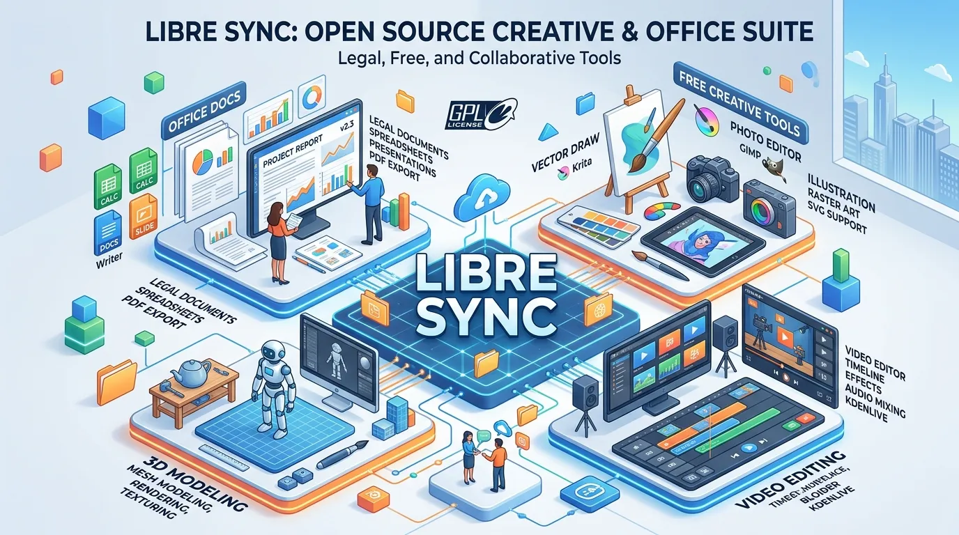 Legal Free & Open Source Software Suite Icons (GIMP, LibreOffice, Blender, DaVinci Resolve)