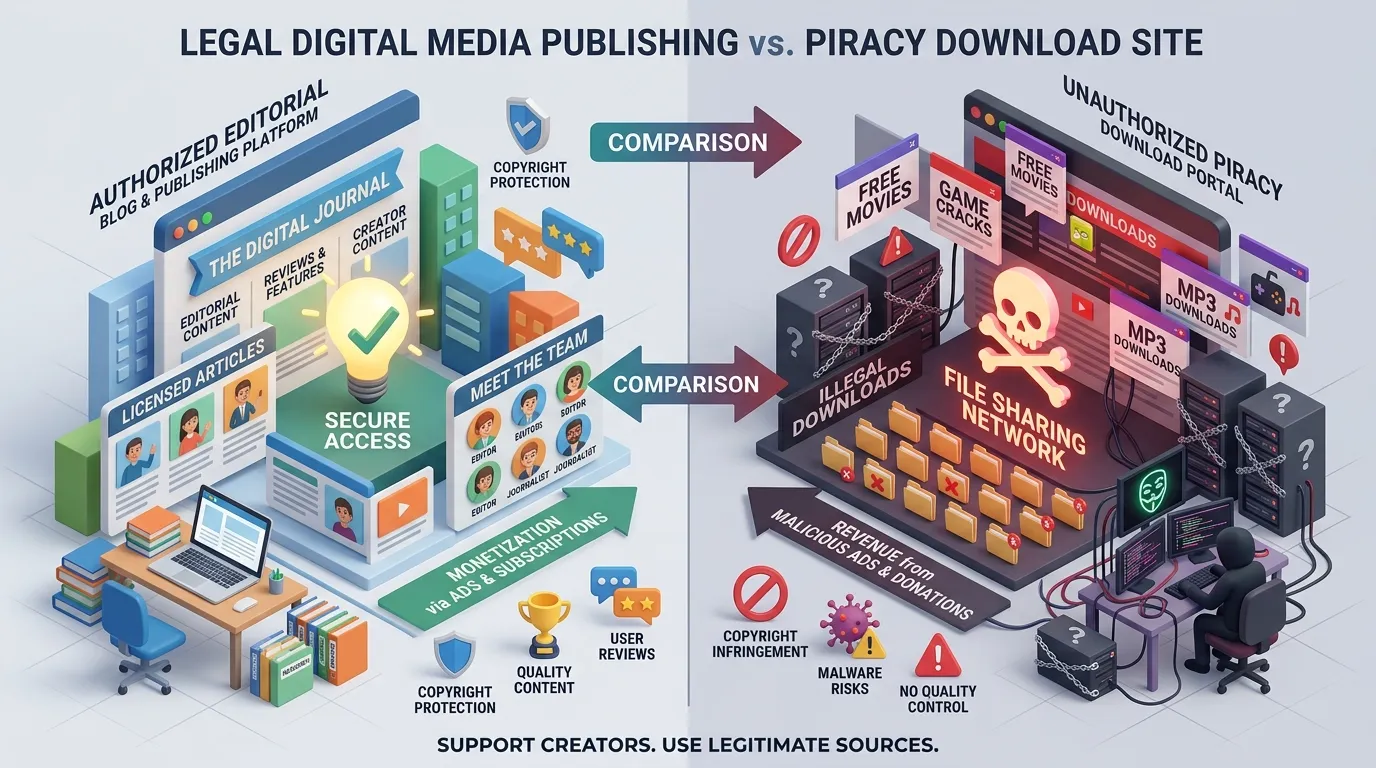 Digital Media Publishing Platform vs Download Site Structural Comparison Graphic