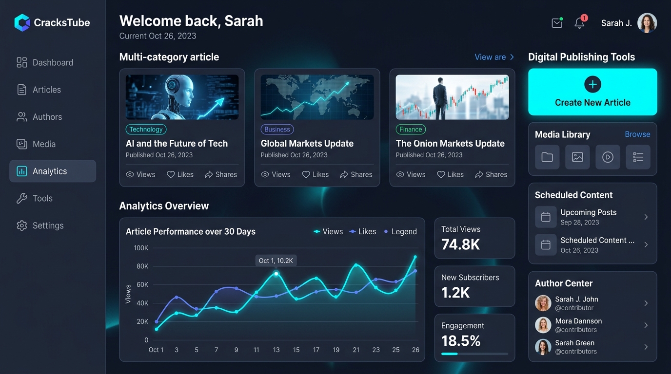 CracksTube Digital Publishing Dashboard Interface