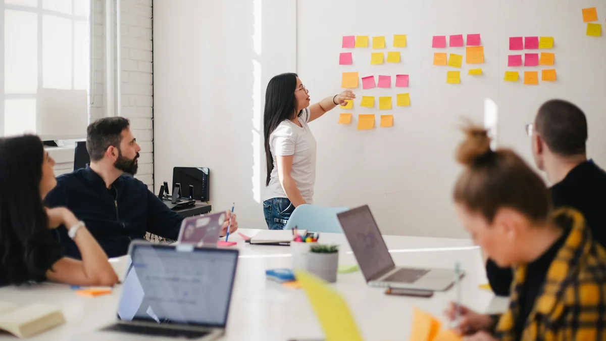 Marketing team planning an inbound content strategy and audience conversion funnel