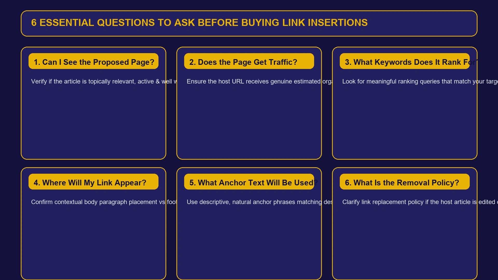 6 Essential Questions to Ask Before Buying Link Insertions Graphic