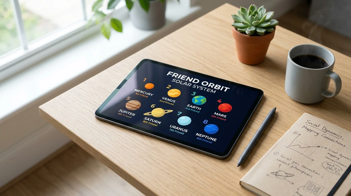 Tablet display showing visual infographic comparison chart of the 8 Snapchat friend solar system planet rankings