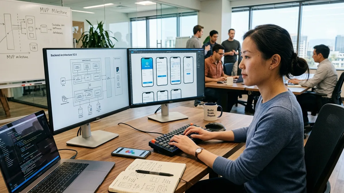 Software Engineer Designing Mobile User Interface and Backend Architecture